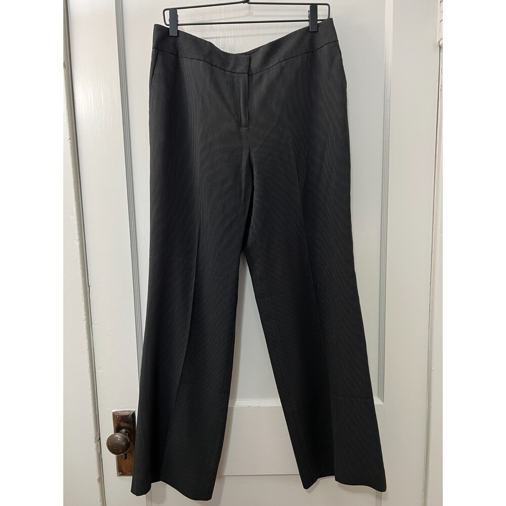 Ann Taylor Women's Margo Dress Pants Black White Pinstripe Virgin Wool Size 10